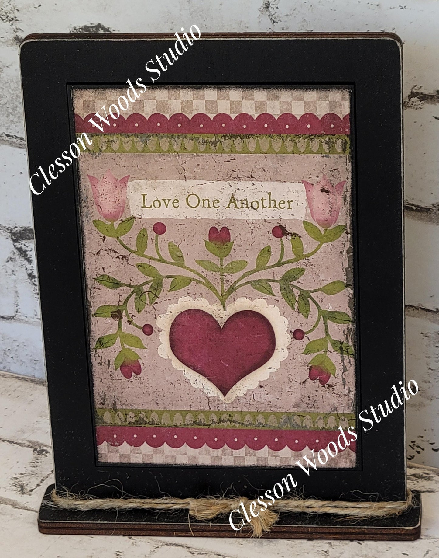 Love One Another Wood Framed Art with Attached Stand