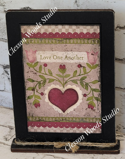 Love One Another Wood Framed Art with Attached Stand