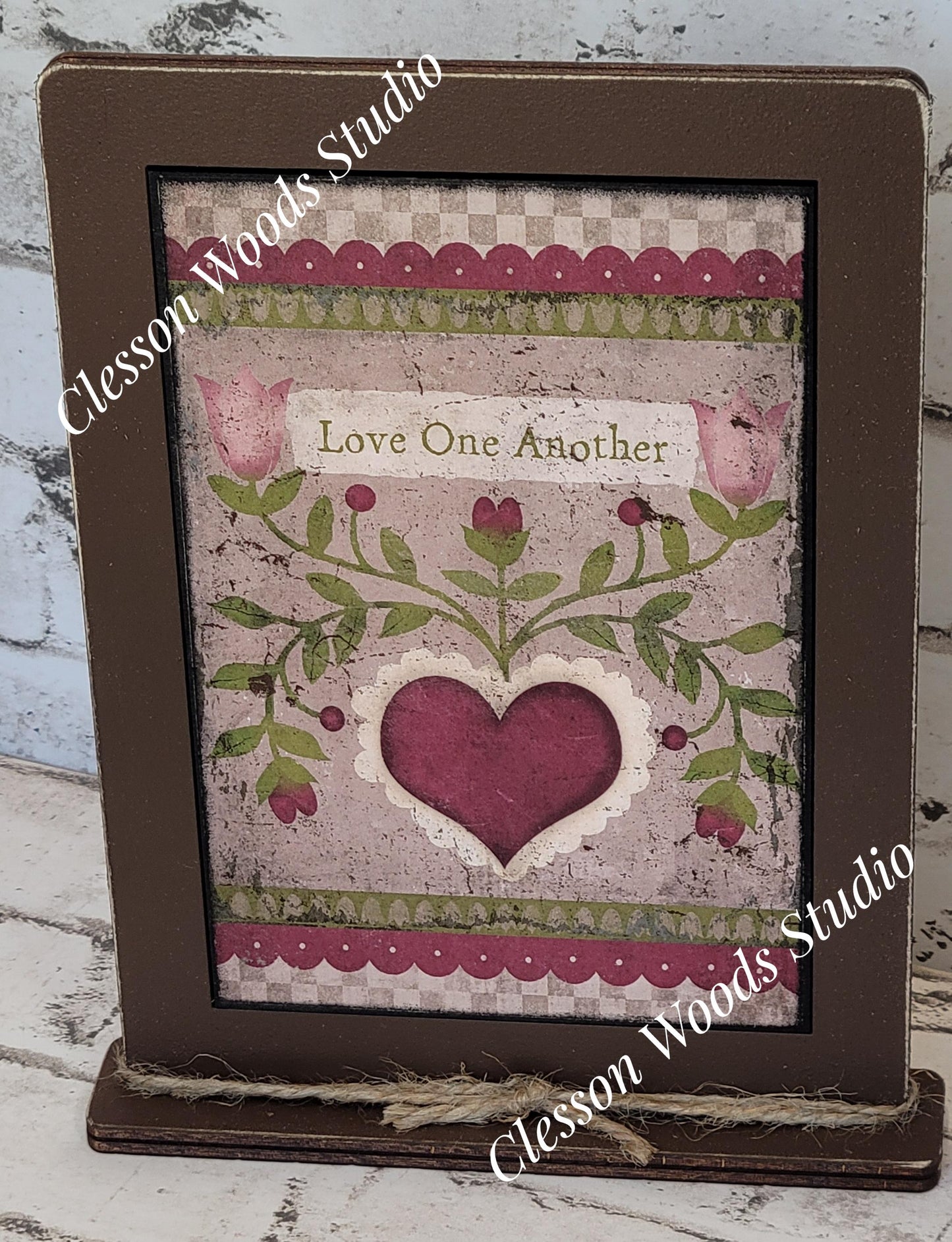 Love One Another Wood Framed Art with Attached Stand