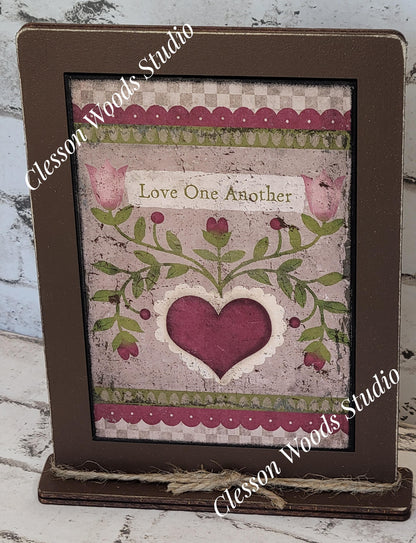 Love One Another Wood Framed Art with Attached Stand