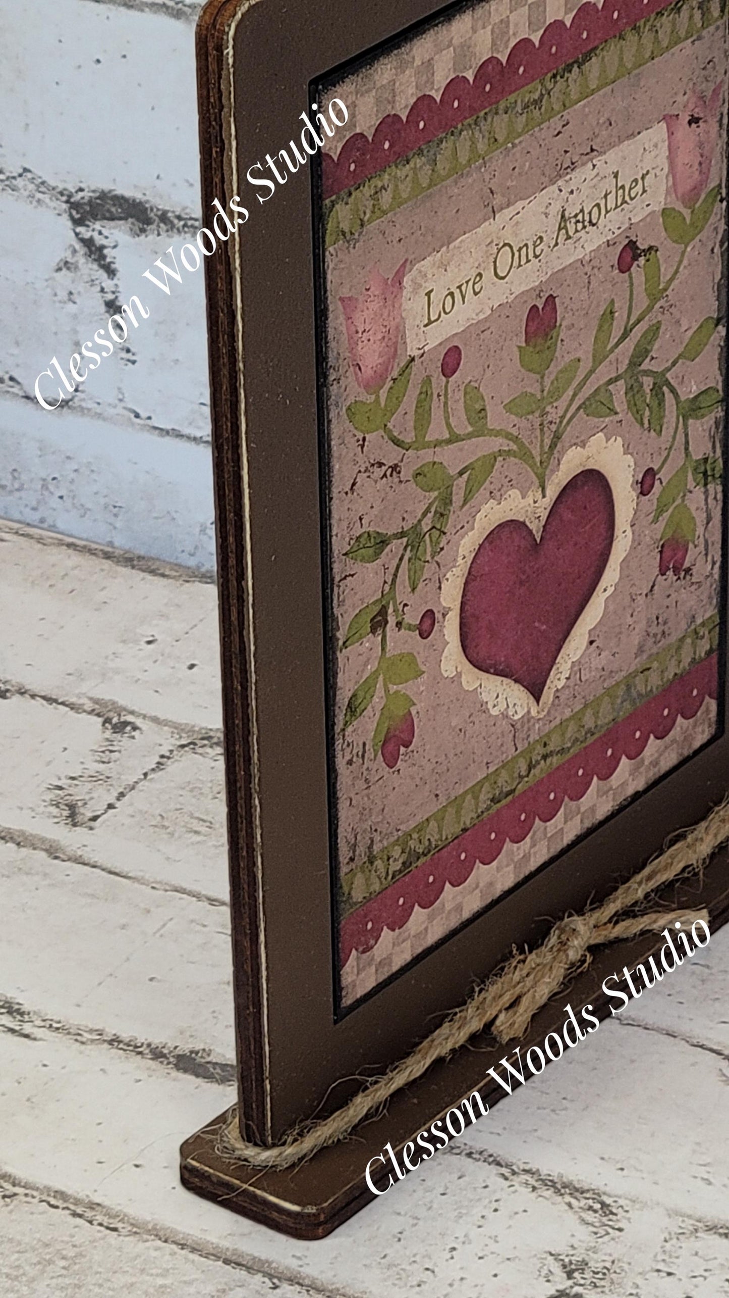 Love One Another Wood Framed Art with Attached Stand