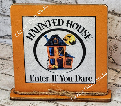 Haunted House Enter If You Dare Framed Wood Sign
