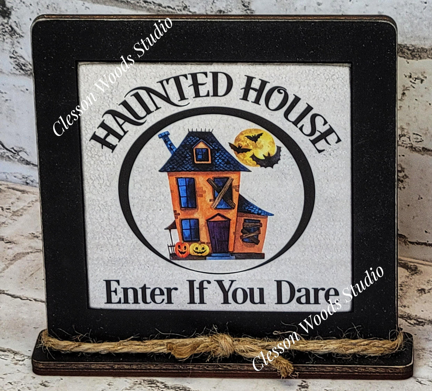 Haunted House Enter If You Dare Framed Wood Sign