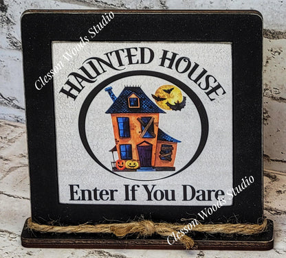 Haunted House Enter If You Dare Framed Wood Sign