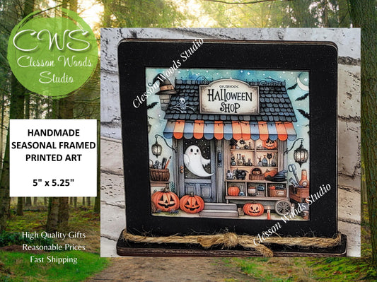 Halloween Shop 1  Framed Art Wood Sign