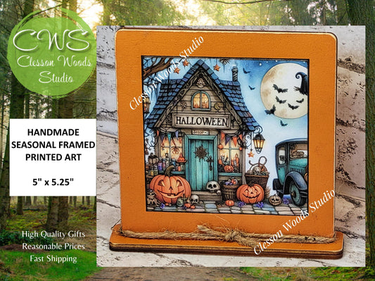 Halloween Shop 3  Framed Art Wood Sign