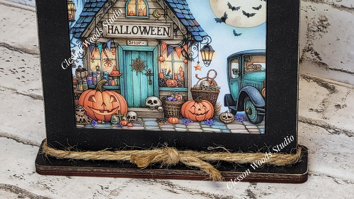 Halloween Shop 3  Framed Art Wood Sign