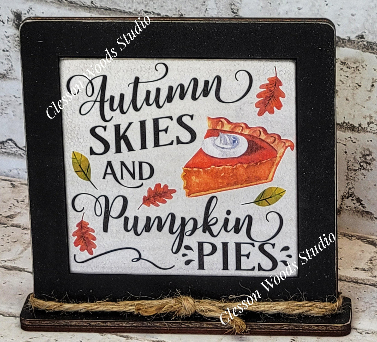 Autumn Skies and Pumpkin Pies Framed Art Wood Sign