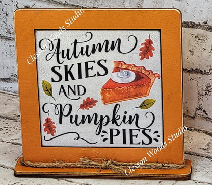 Autumn Skies and Pumpkin Pies Framed Art Wood Sign