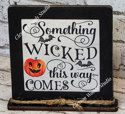 Halloween Something Wicked This Way Comes Framed Art Wood Sign