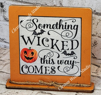 Halloween Something Wicked This Way Comes Framed Art Wood Sign