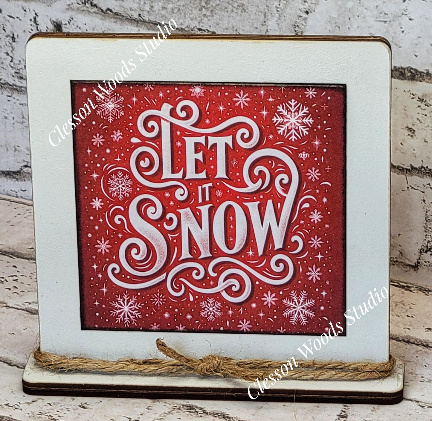 Let It Snow Red Framed Art Wood Sign