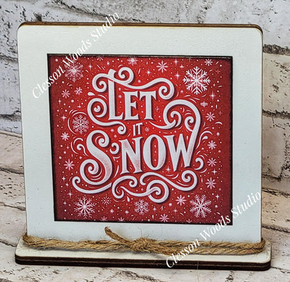 Let It Snow Red Framed Art Wood Sign