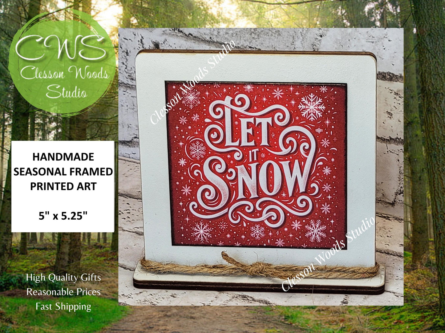 Let It Snow Red Framed Art Wood Sign