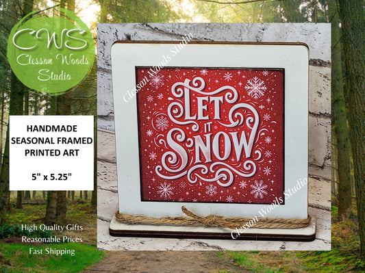 Let It Snow Red Framed Art Wood Sign