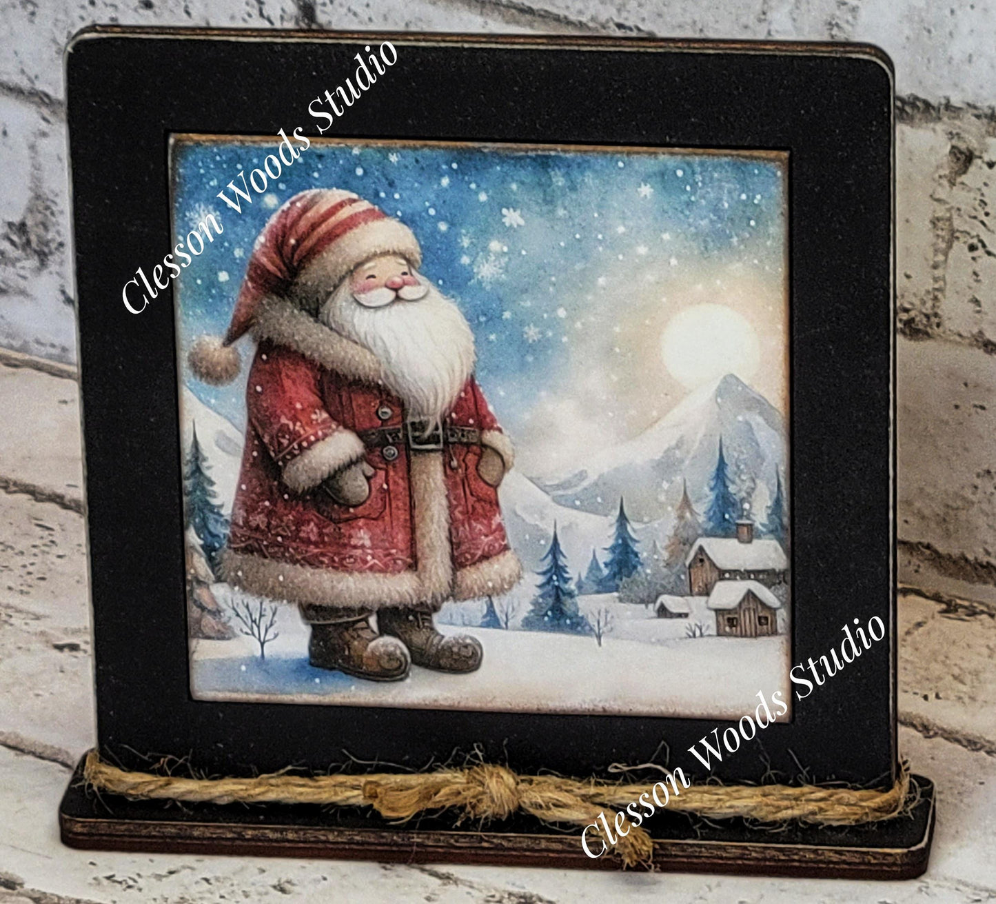 Old Time Santa 2 Framed Art Wood Sign