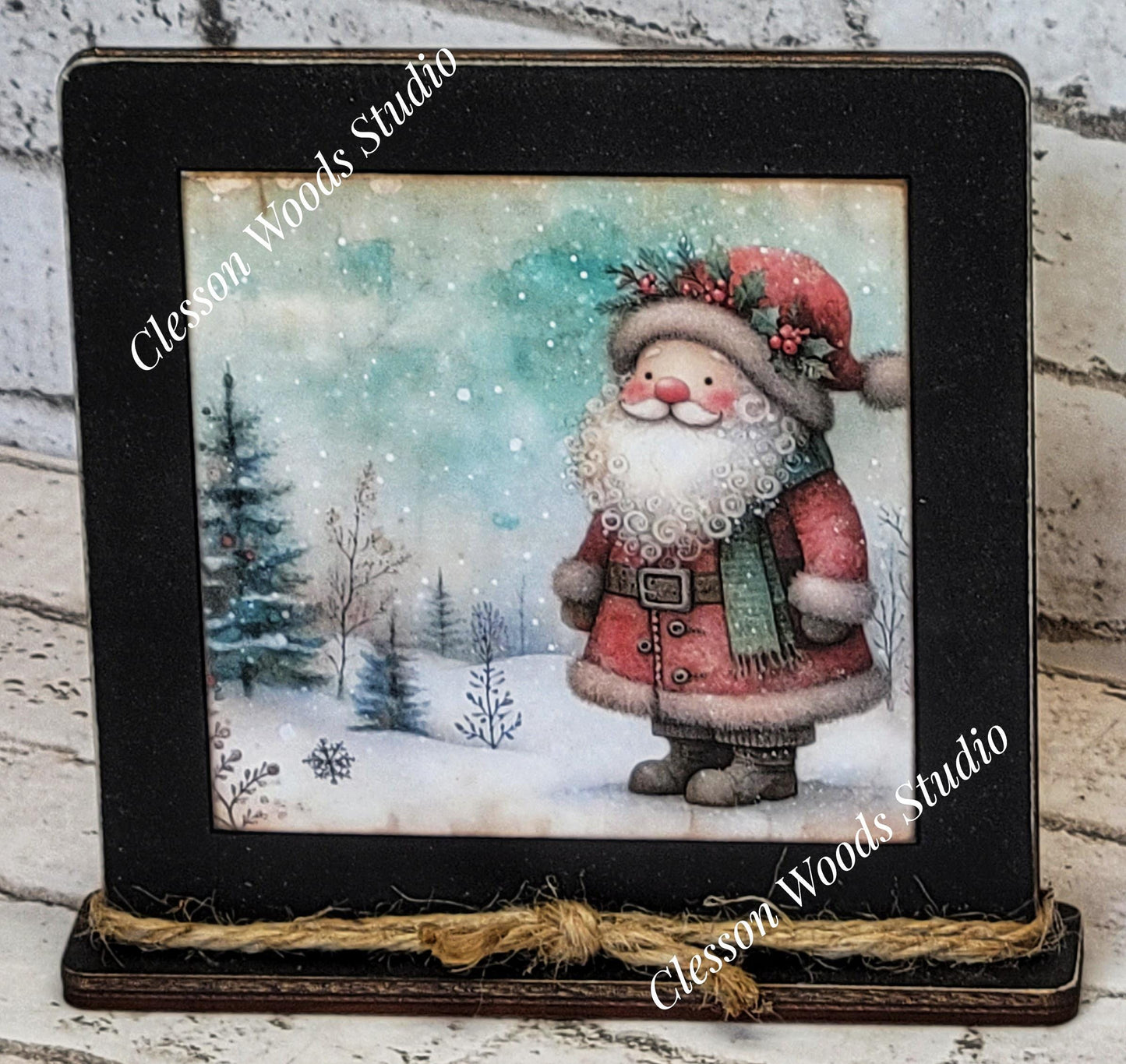 Old Time Santa 3 Framed Art Wood Sign
