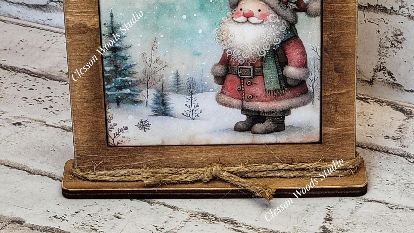 Old Time Santa 3 Framed Art Wood Sign