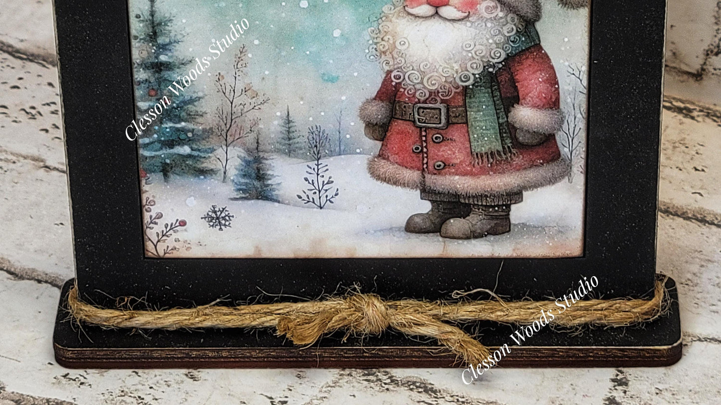 Old Time Santa 3 Framed Art Wood Sign
