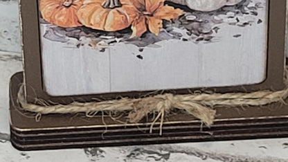 Farm Fresh Pumpkins Blue Truck Vertical Standing Wood Sign