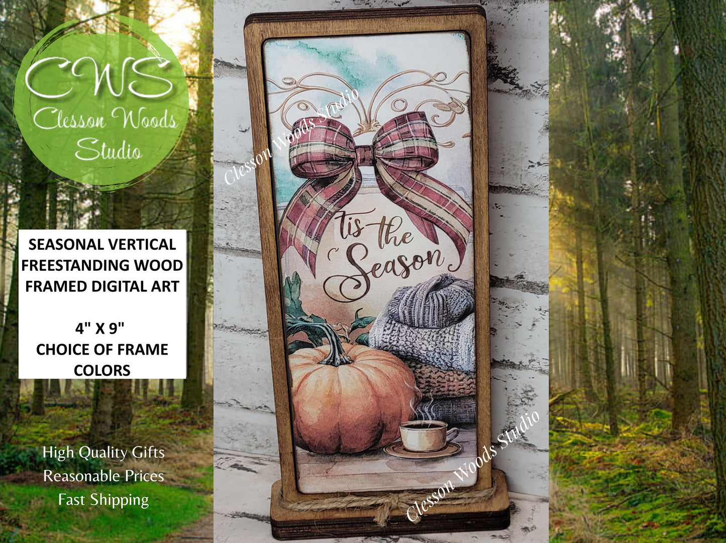 Tis The Season Pumpkin Sweaters Cup Vertical Standing Wood Sign