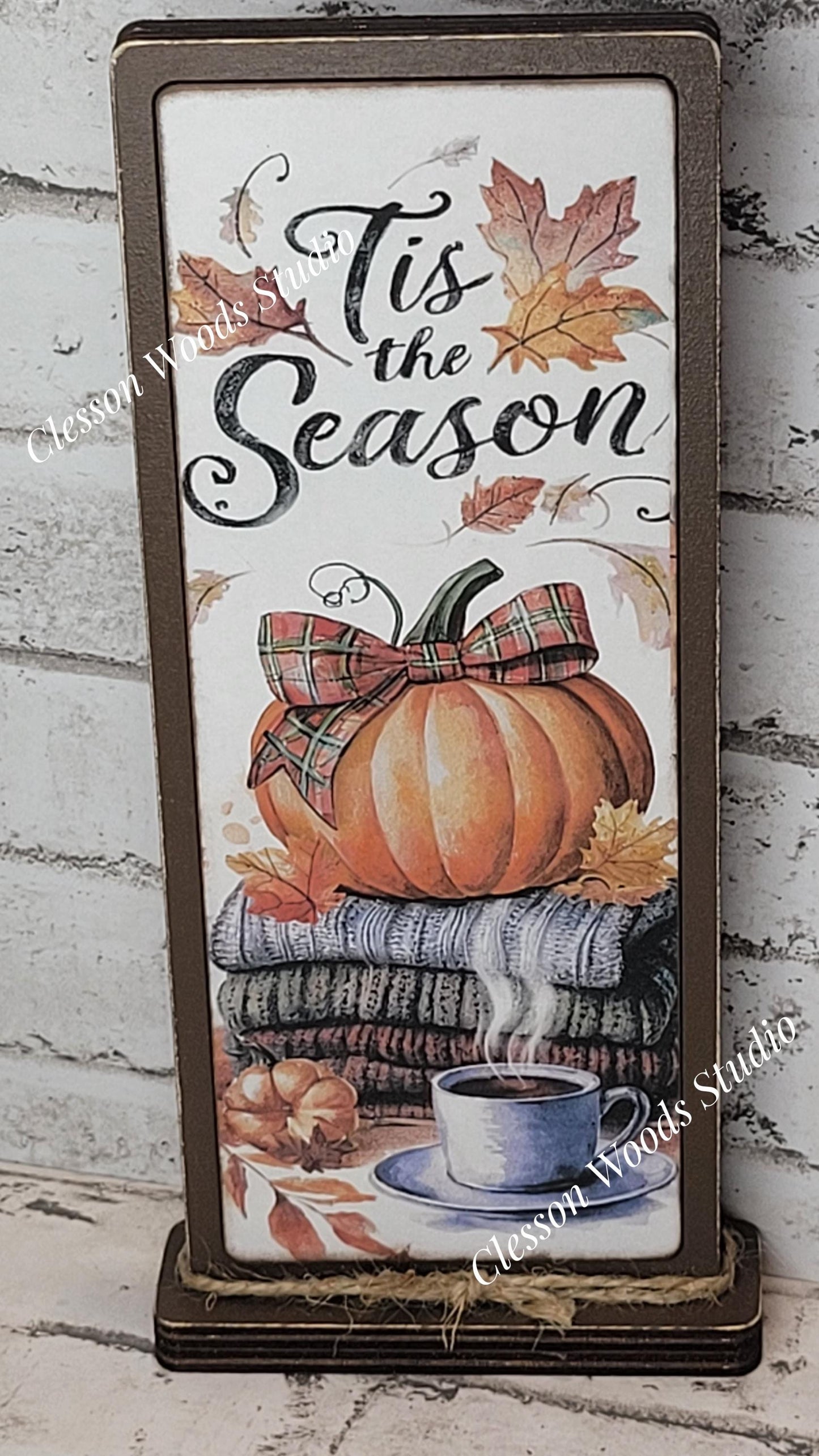Tis The Season Sweater Stack With Pumpkin Vertical Standing Wood Sign