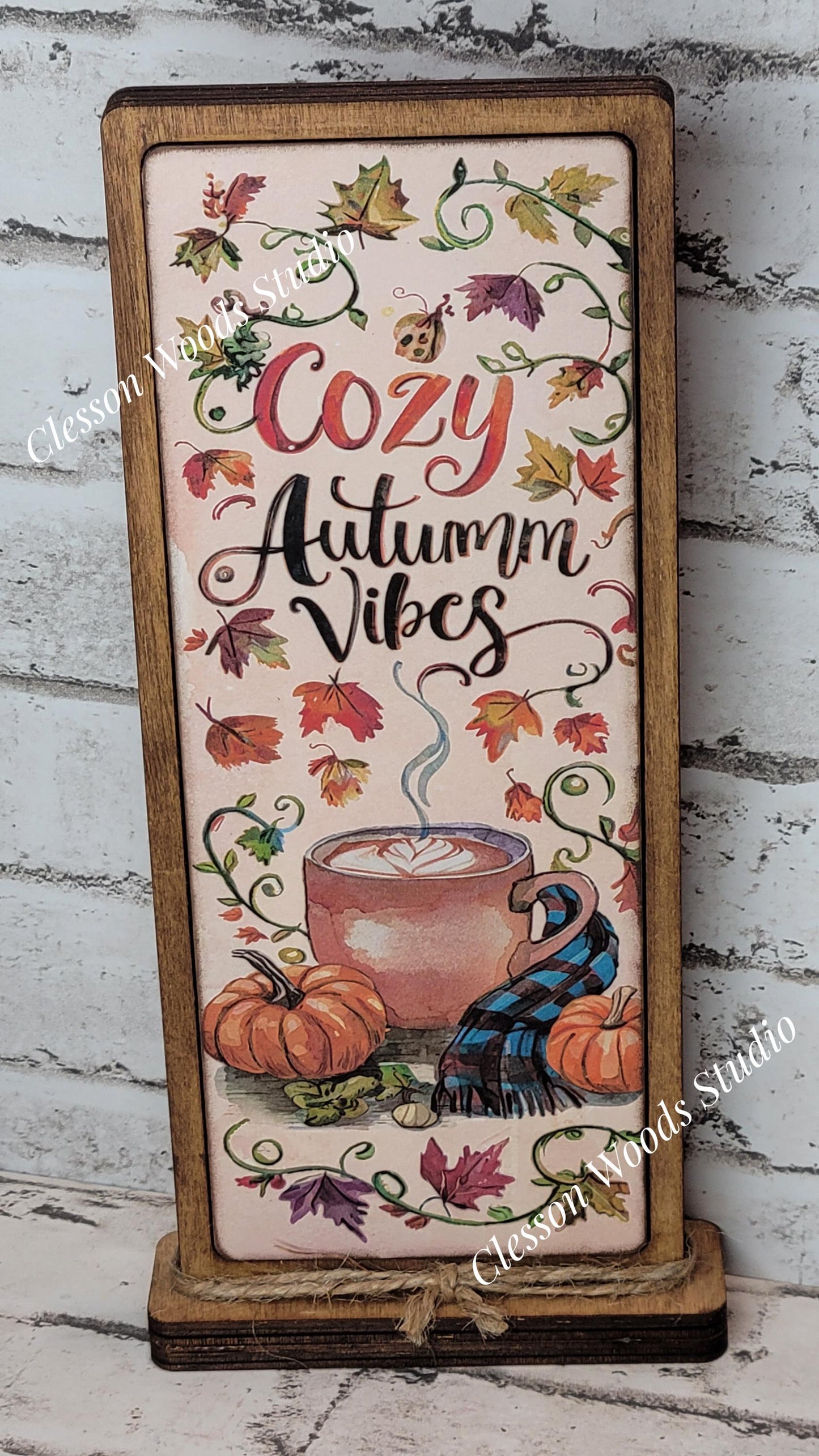 Cozy Autumn Vibes Vertical Standing Wood Sign