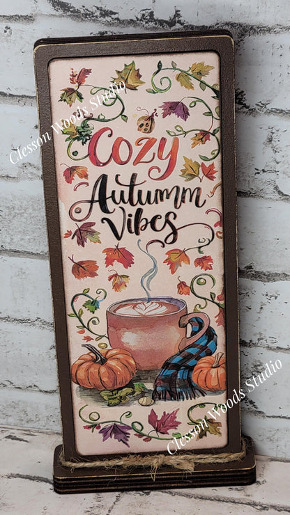 Cozy Autumn Vibes Vertical Standing Wood Sign