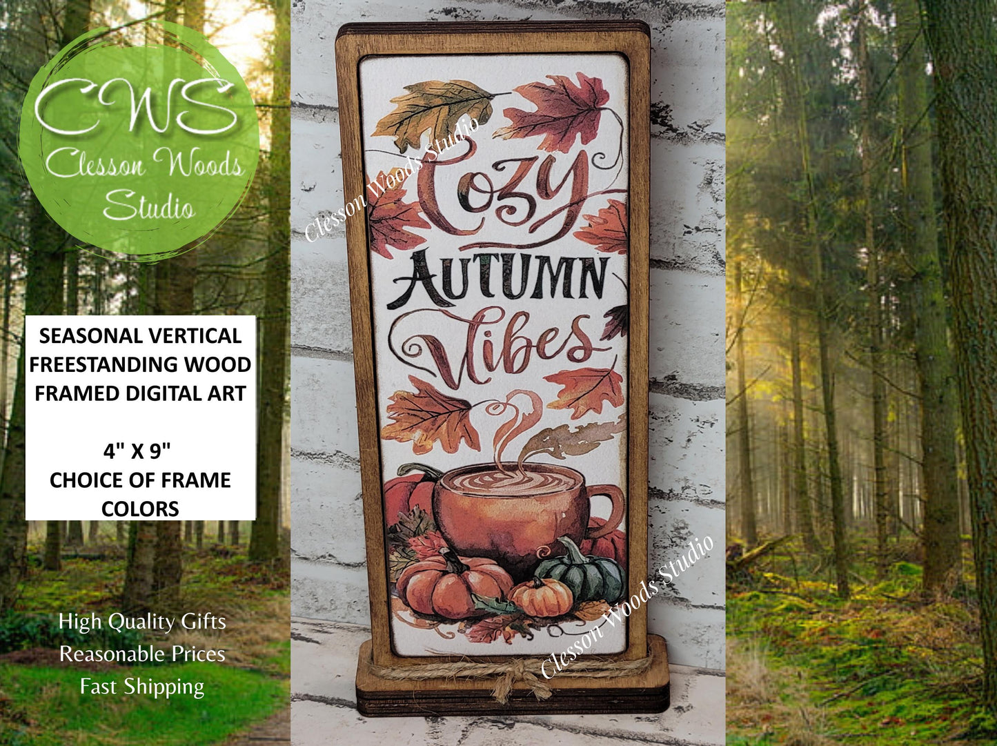 Cozy Autumn Vibes 2 Vertical Standing Wood Sign
