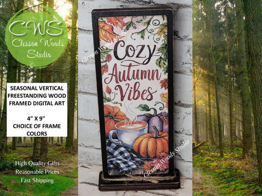 Cozy Autumn Vibes 3 Vertical Standing Wood Sign