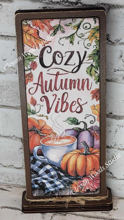 Cozy Autumn Vibes 3 Vertical Standing Wood Sign