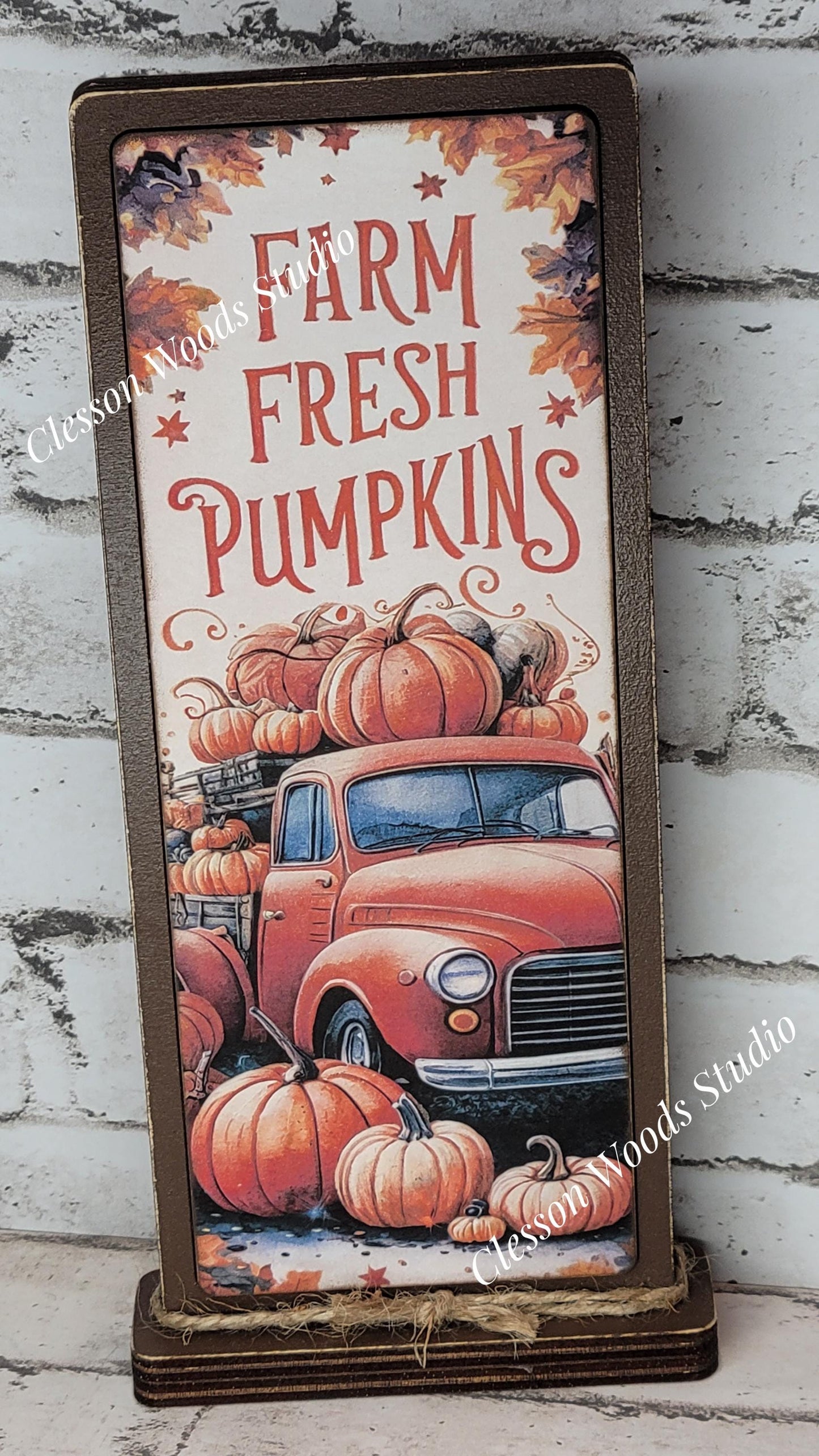 Farm Fresh Pumpkins Truck Vertical Standing Wood Sign