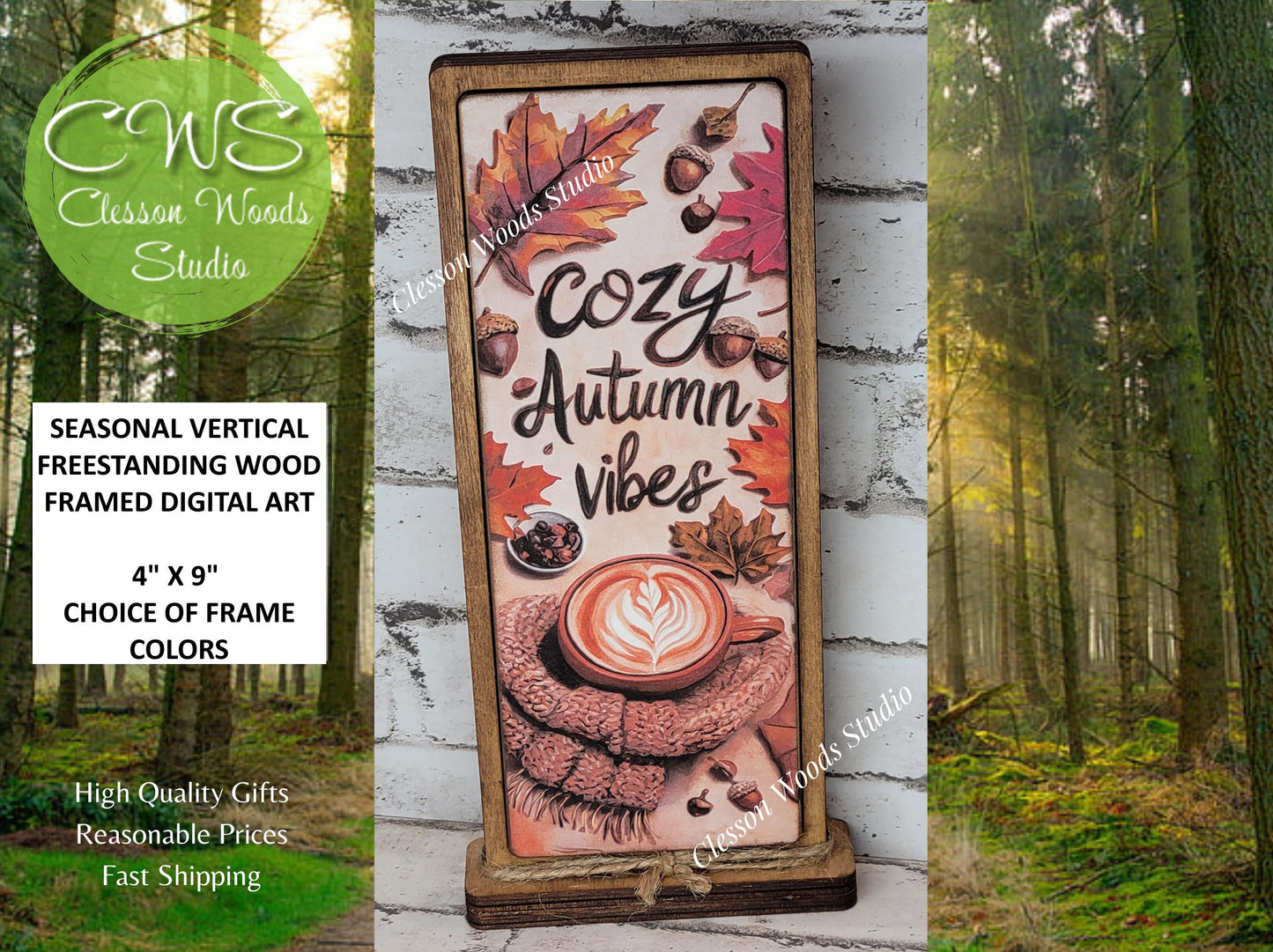 Cozy Autumn Vibes Scarf and Coffee Vertical Standing Wood Sign