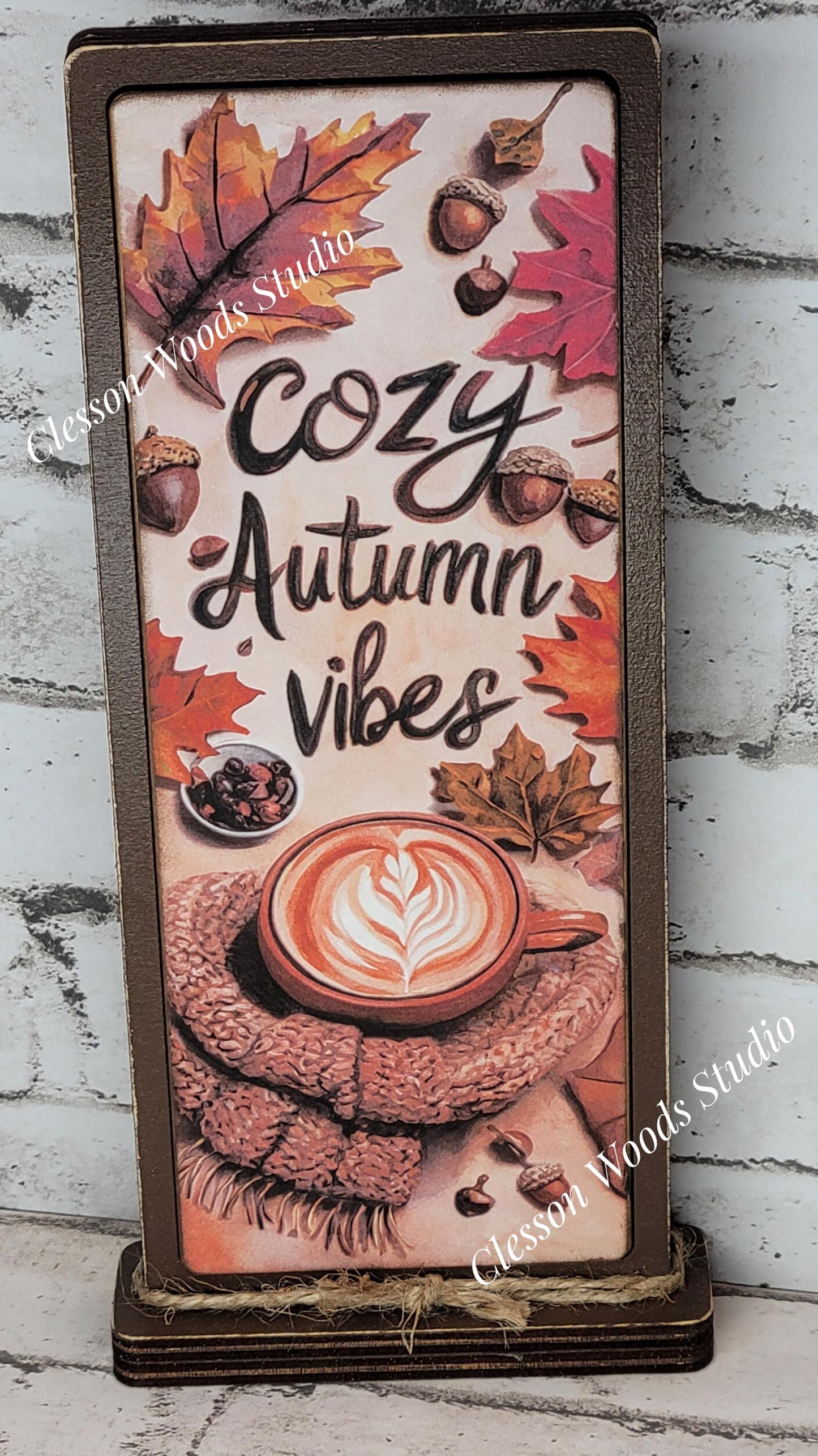 Cozy Autumn Vibes Scarf and Coffee Vertical Standing Wood Sign