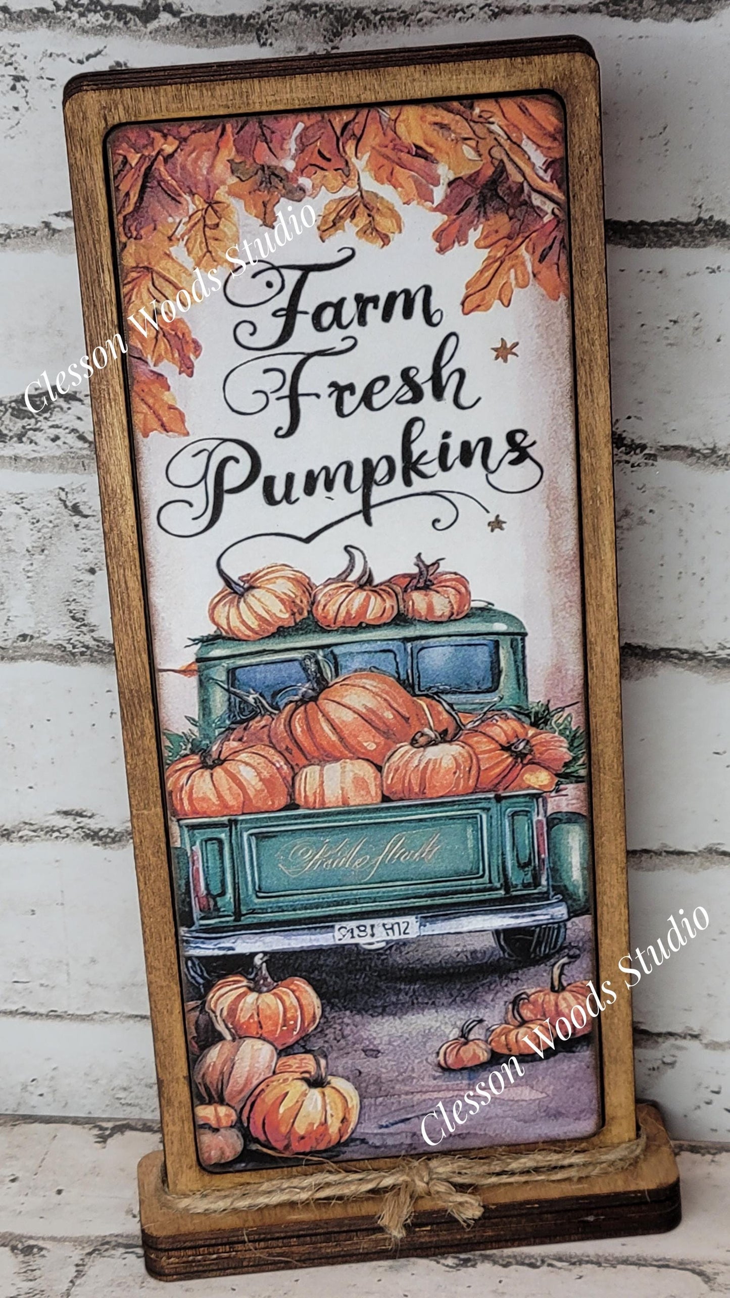 Farm Fresh Pumpkins Teal/Green Truck Vertical Standing Wood Sign