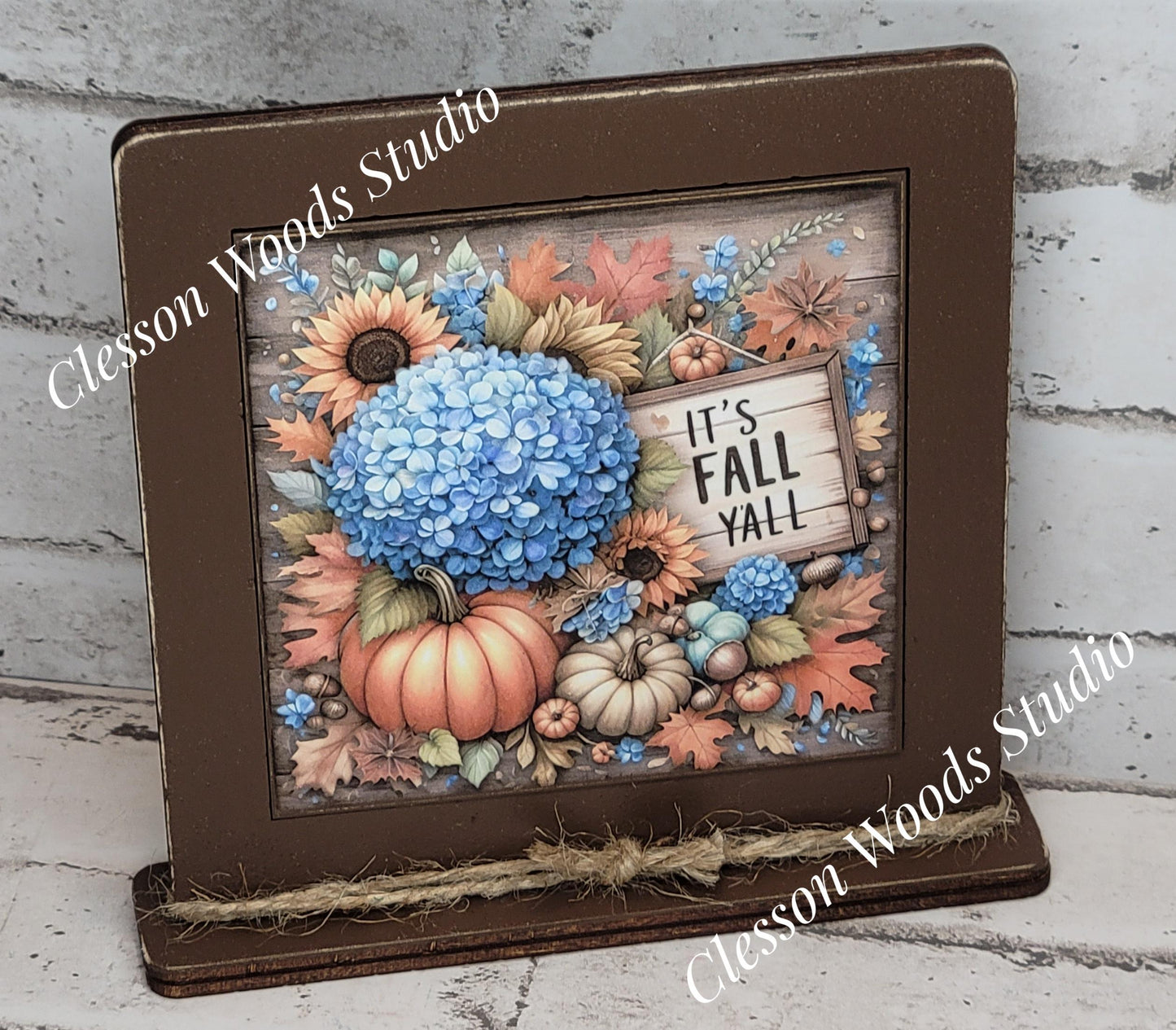 Its Fall Yall Pumpkins Sunflowers Blue Flowers Framed Wood Sign