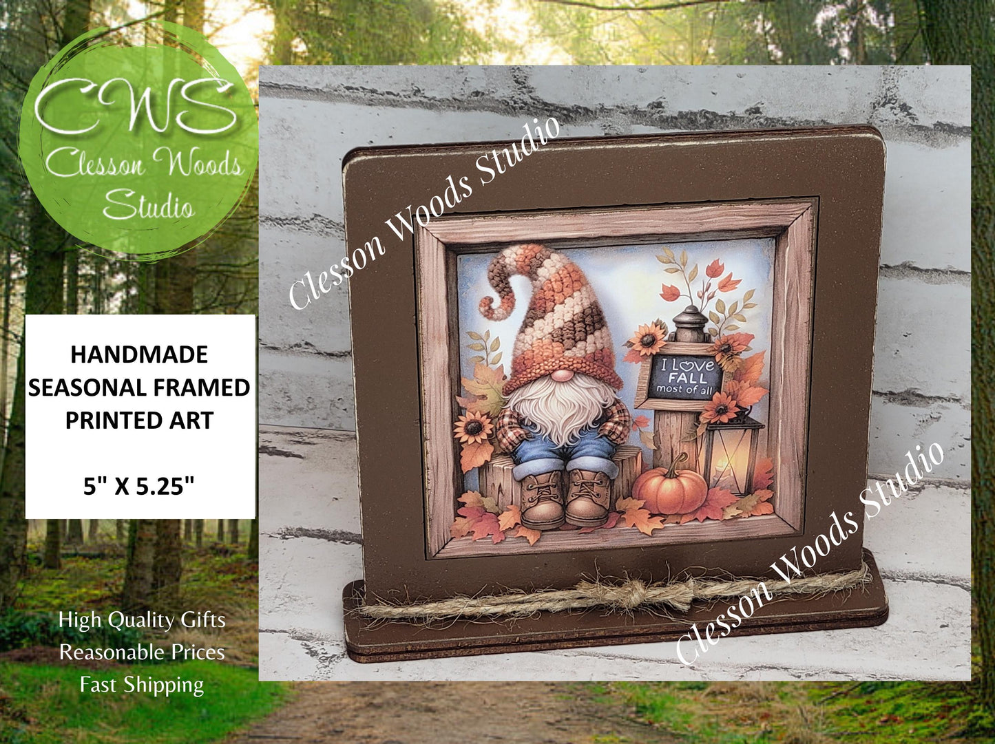 Fall Gnome I Love Fall Most Of All Framed Wood Sign