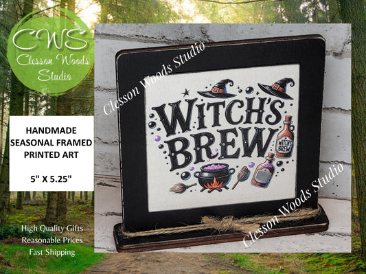 Halloween Witch's Brew Primitive Framed Wood Sign