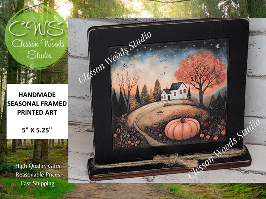 Halloween White Country House Primitive Framed Wood Sign