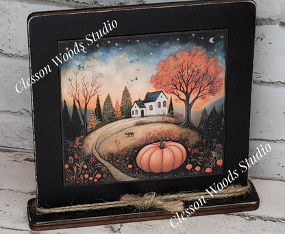 Halloween White Country House Primitive Framed Wood Sign