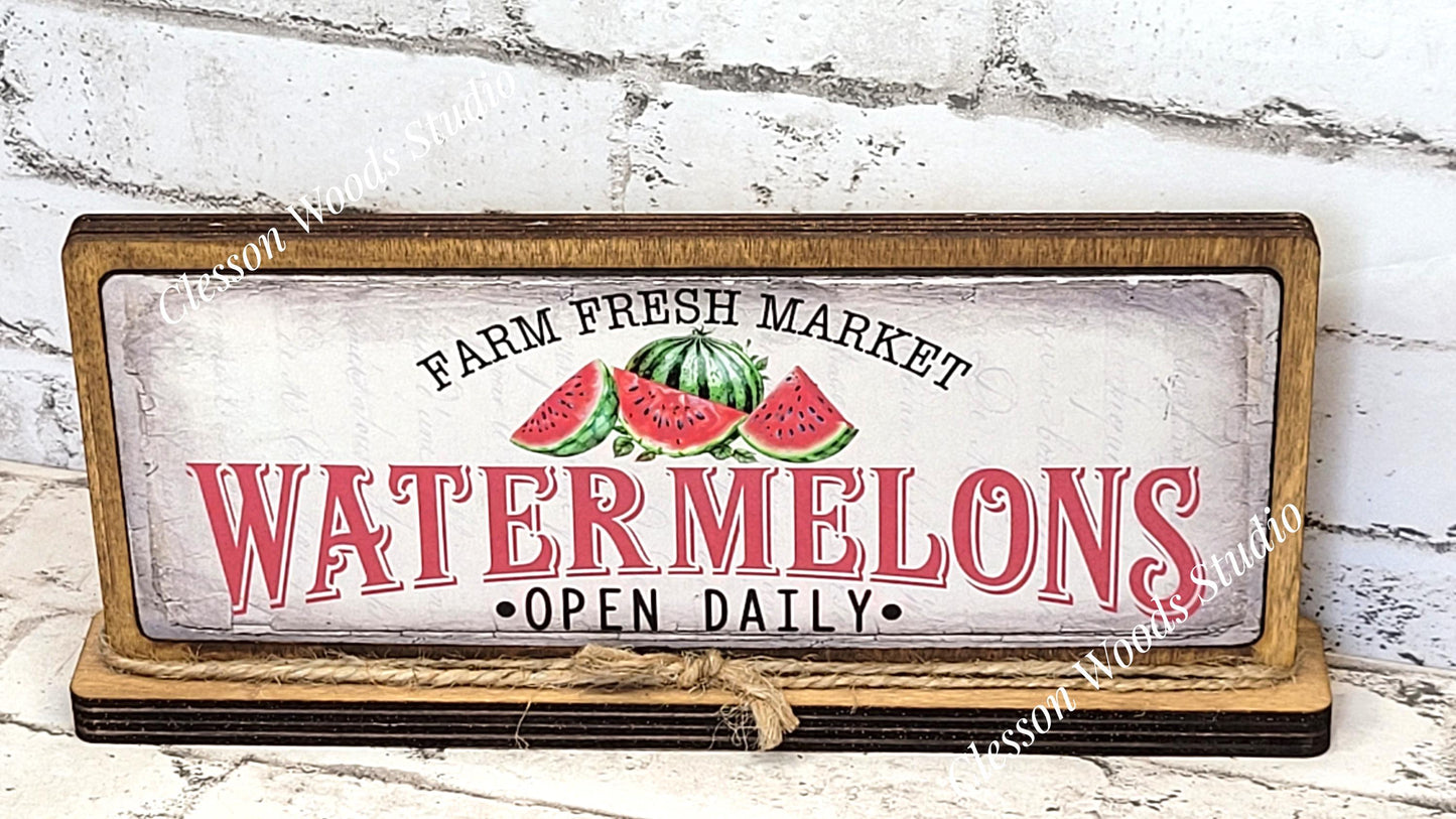 Farm Fresh Market Watermelon Horizontal Standing Wood Sign
