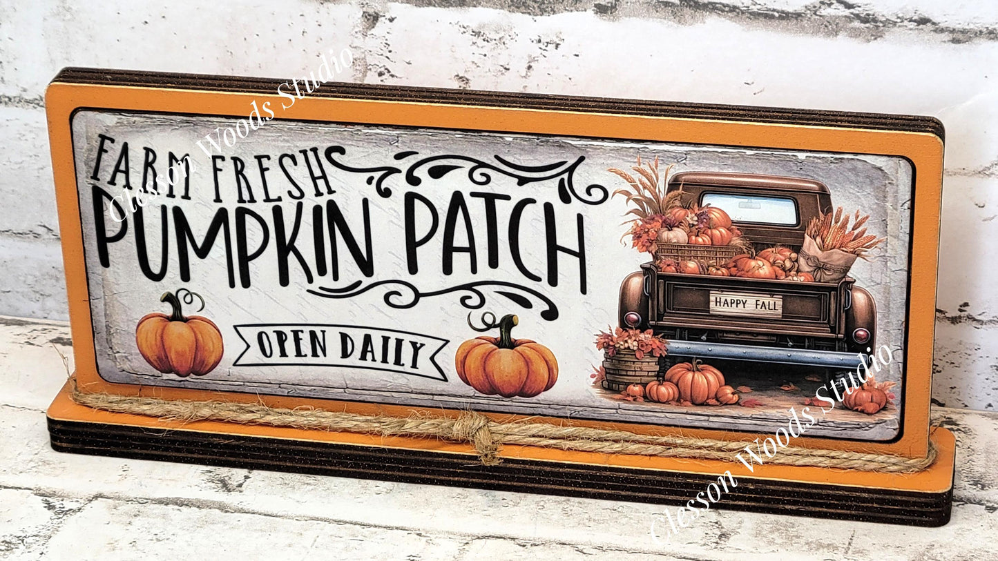 Farm Fresh Pumpkin Patch Truck Horizontal Standing Wood Sign