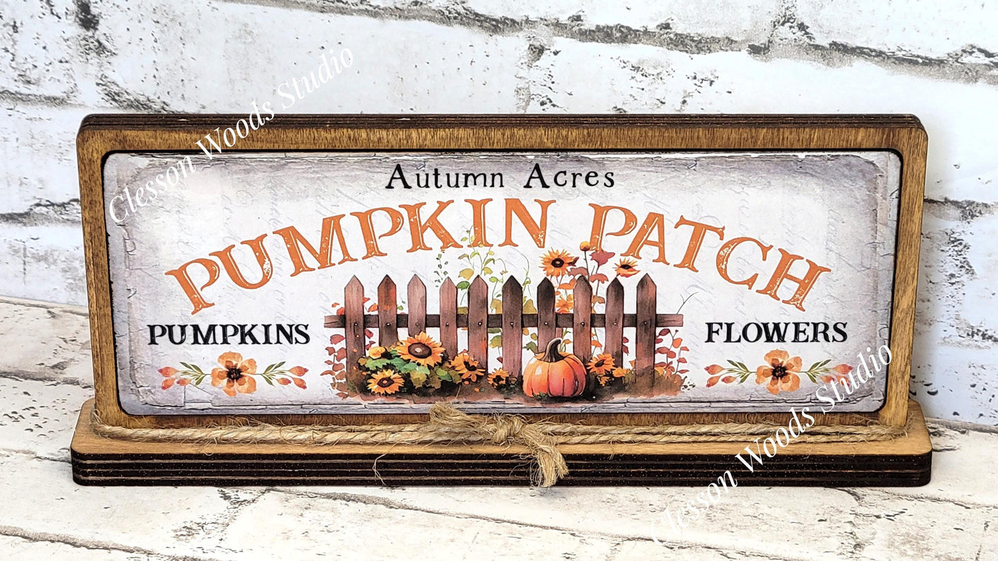 Autumn Acres Pumpkin Patch Horizontal Standing Wood Sign