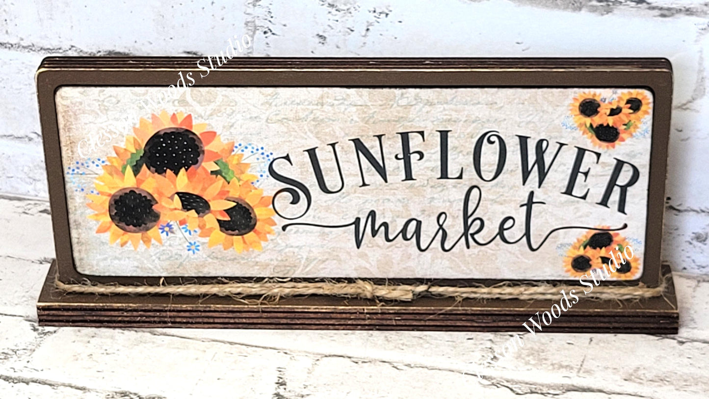 Sunflower Market Horizontal Standing Wood Sign
