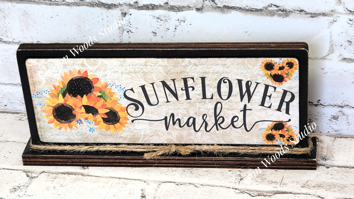 Sunflower Market Horizontal Standing Wood Sign