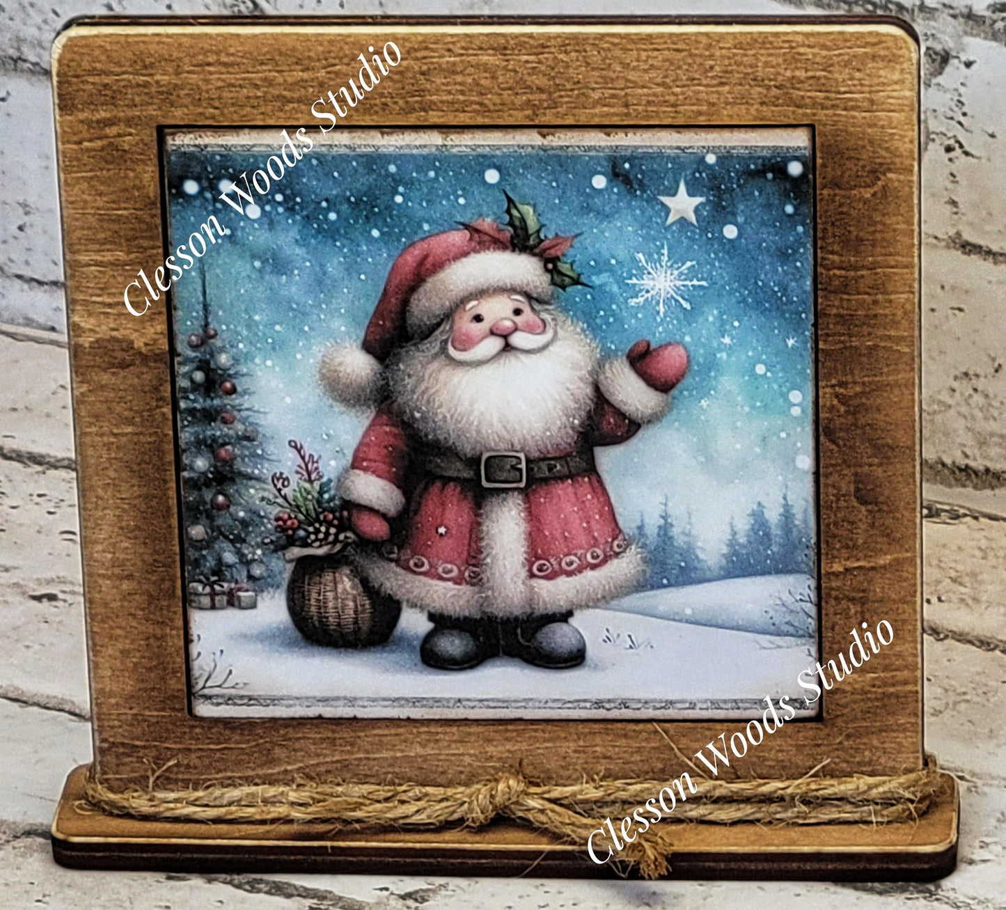 Old Time Santa 4 Framed Art Wood Sign