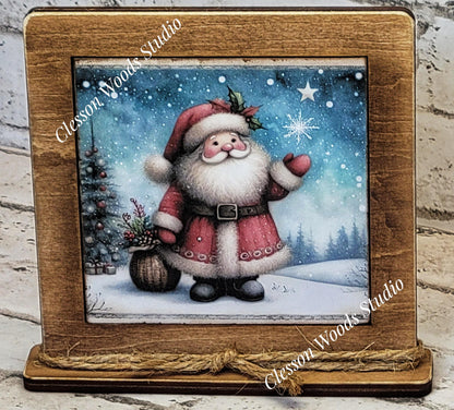 Old Time Santa 4 Framed Art Wood Sign
