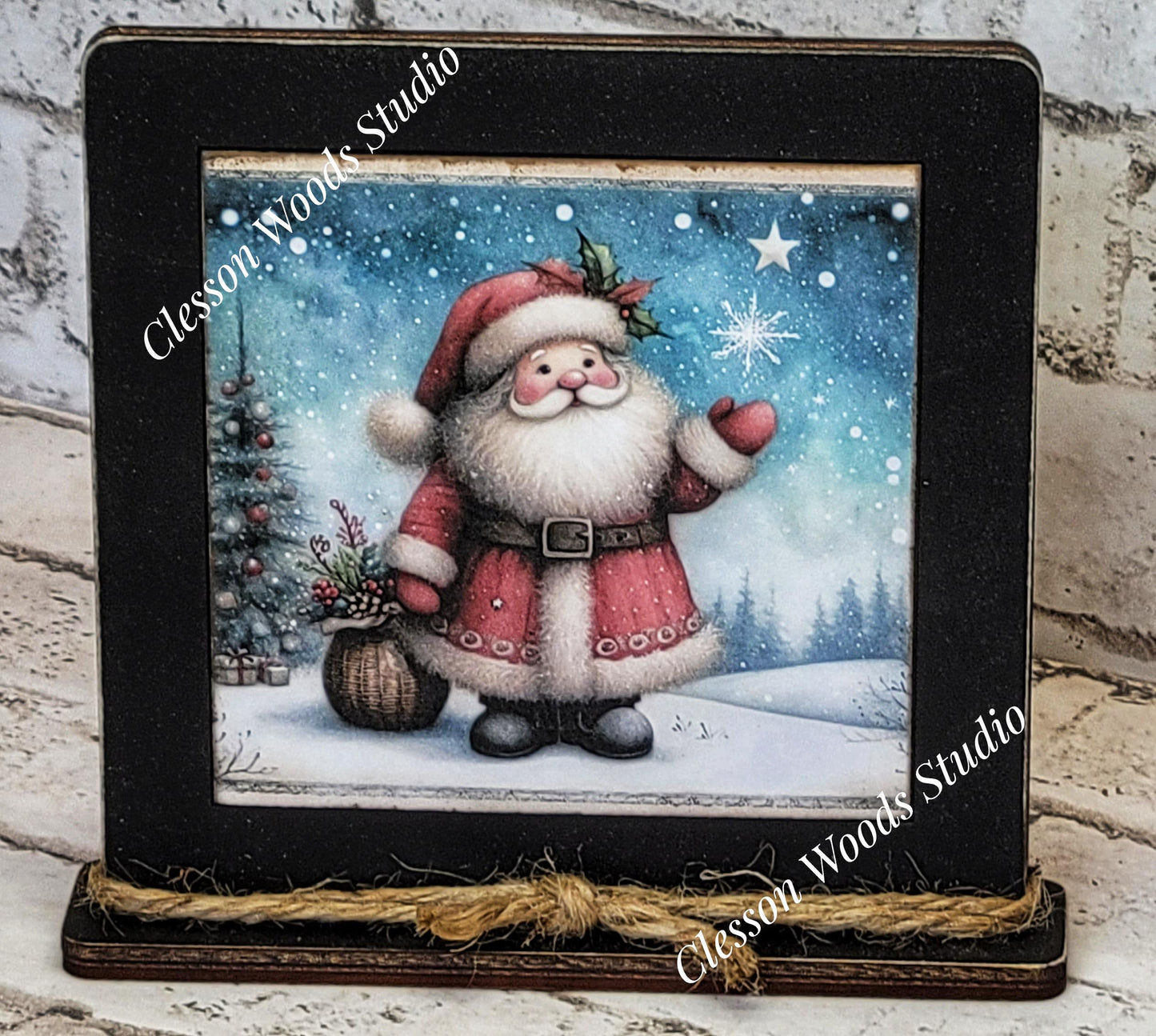 Old Time Santa 4 Framed Art Wood Sign