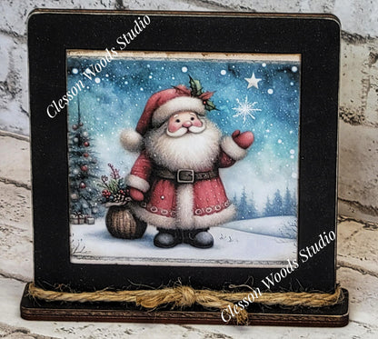 Old Time Santa 4 Framed Art Wood Sign