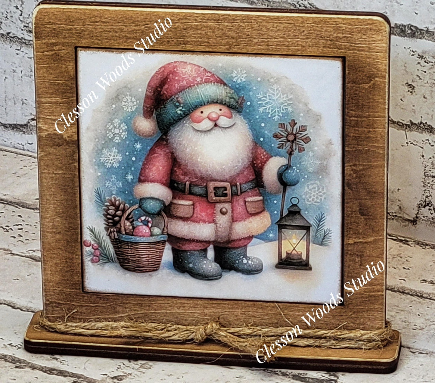 Old Time Santa 5 Framed Art Wood Sign